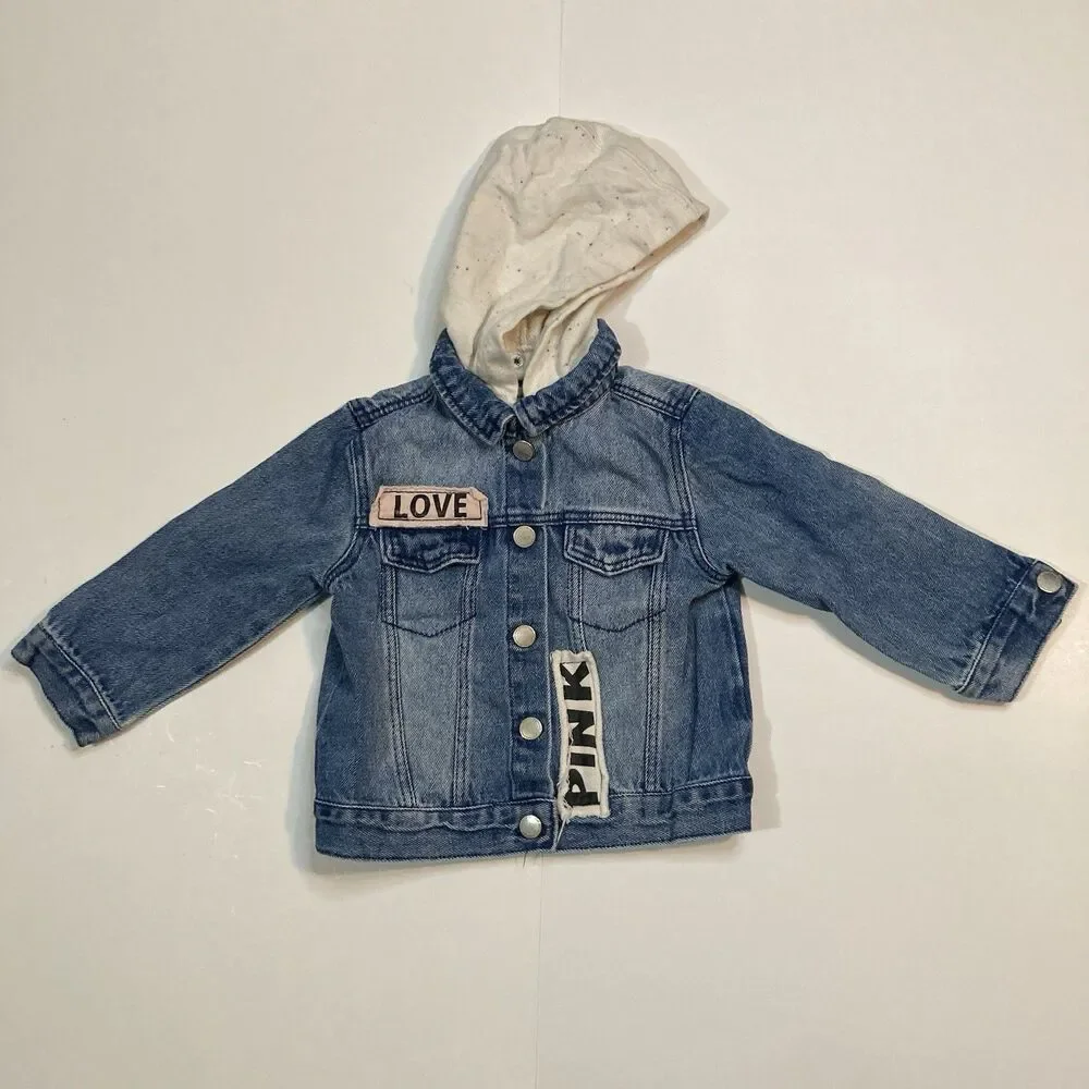 Zara Baby Girl x Pink Panther Terry Hood Love Denim Jacket 9-12m
